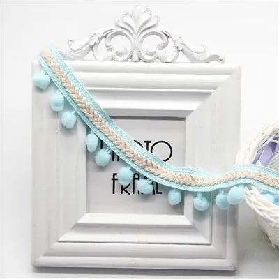 Light blue 2 ярда винтажная вышитая лента 1,2 см помпон лента с бахромой Кружево DIY Швейные аксессуары украшения принадлежности - Цвет: Light blue