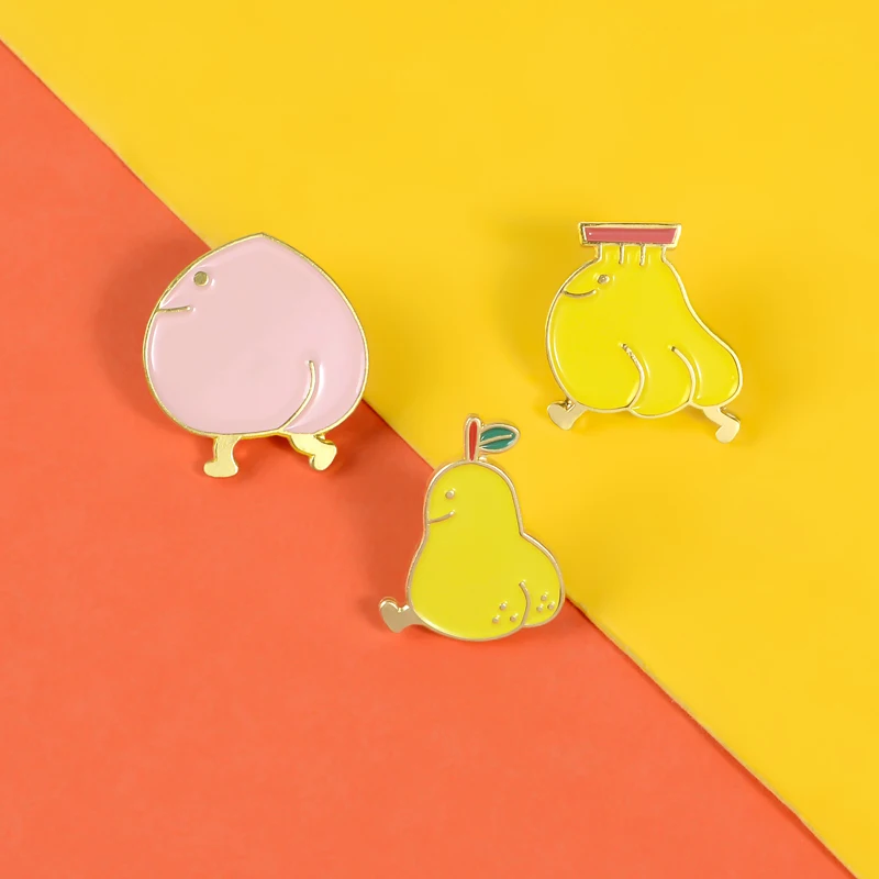 Эмалированные булавки в форме цыплят желтого фрукта банан персик груша курица