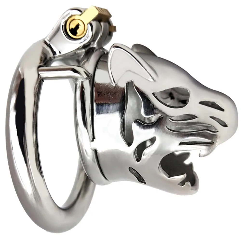 Пояс верности из нержавеющей стали с тигровой головой для мужской мастурбации
