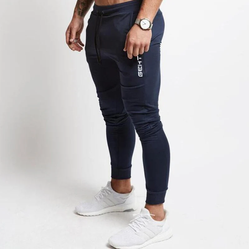 Navy blue99 Модные мужские спортивные штаны для бега, повседневные длинные штаны для фитнеса, мужские тренировочные обтягивающие спортивные штаны для бега, спортивный костюм, хлопковые брюки - Цвет: Navy blue99