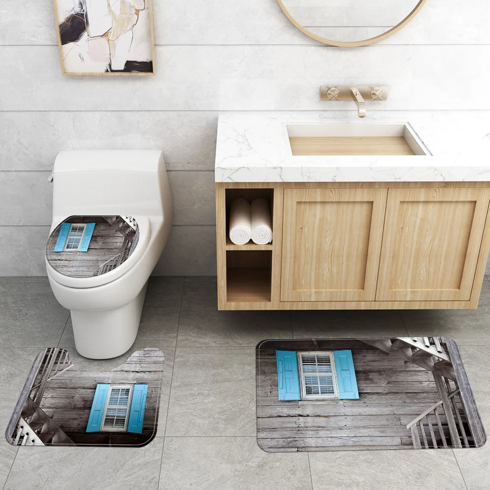 3D с изображением деревянной двери и окна из ткани рисунком душ Шторы