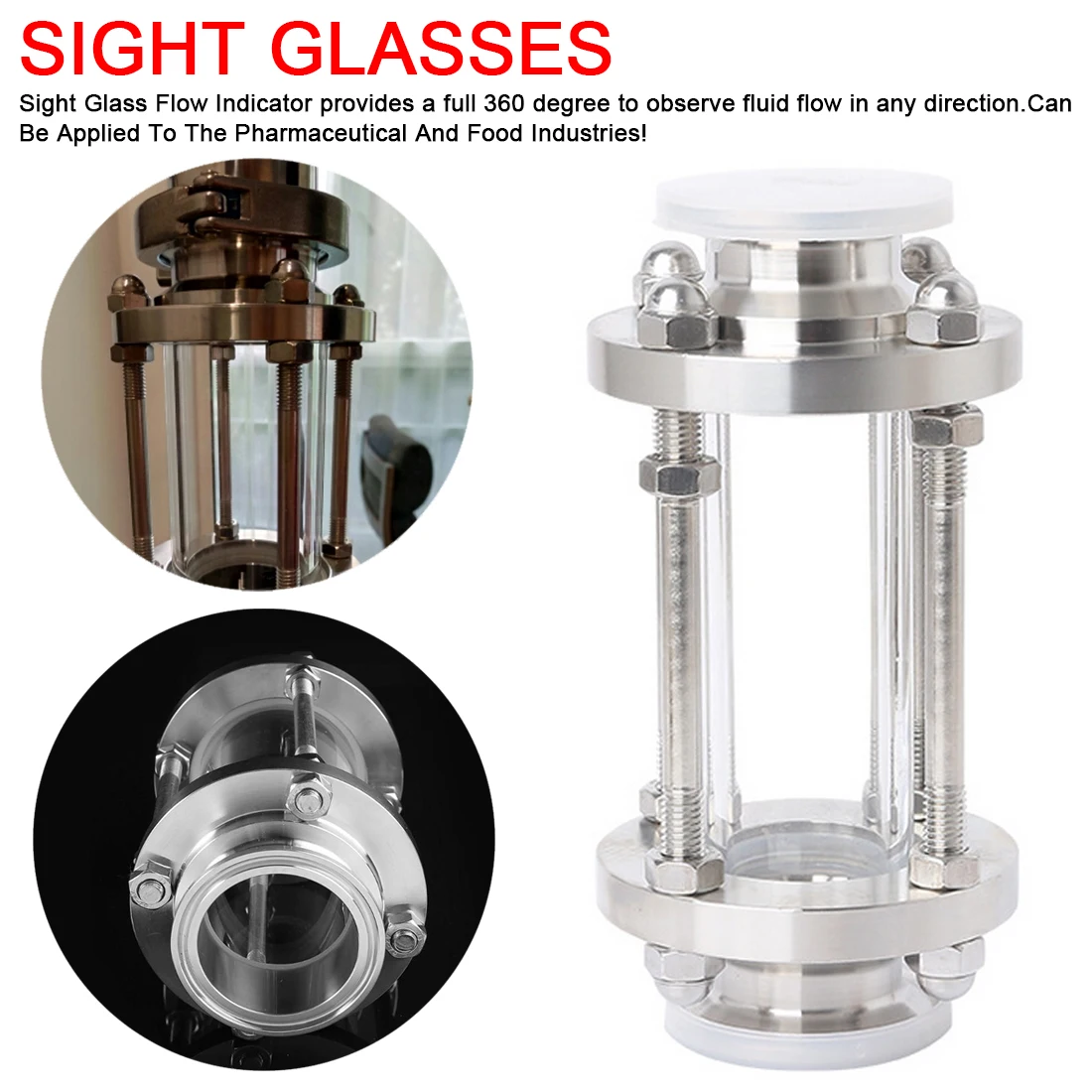 

2"51mmTri Clamp Clover Flow Sight Glass Diopter For Home Brew Diary Product 304 Stainless Steel Sanitary Fitting Ferrule OD 64mm