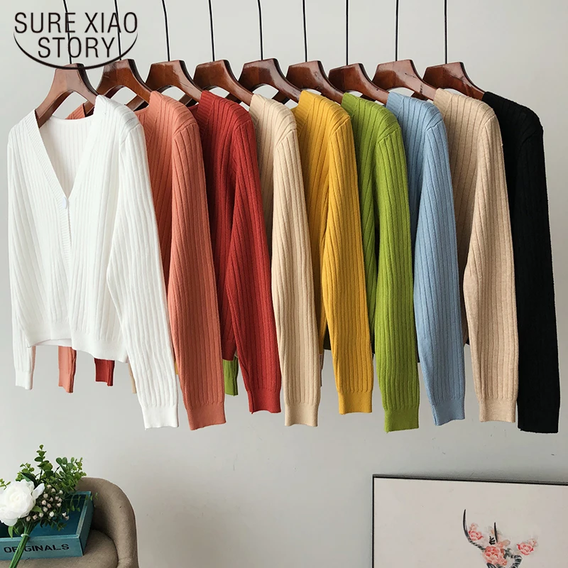 

Winter New V-neck Single Breasted Sweater Cardigan Women Autumn Loose Short Thicken Sweater Sweet Long Sleeve Knitted Tops 17568
