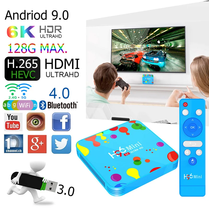 H96 мини H6 Смарт ТВ приставка Android 9 0 Allwinner четырехъядерный 6K H.265 Wifi H96mini 4 ГБ 32