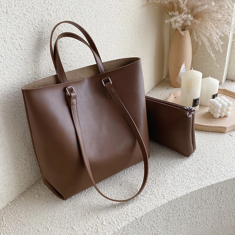 

High Quality Solid Color PU Leather Tote Bags for Women 2021 Lady Travel Shoulder Crossbody Bag Female Simple Handbag