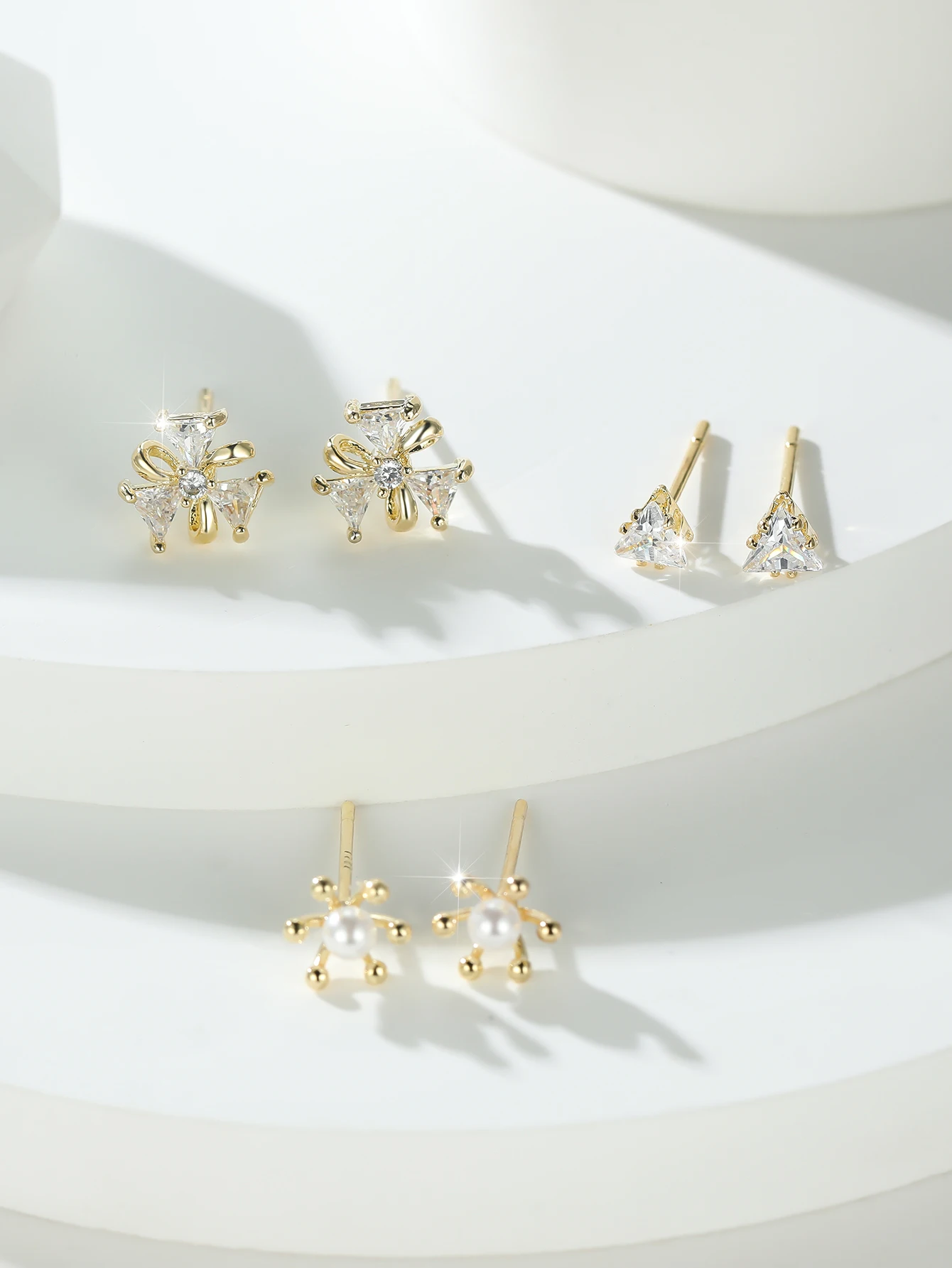 

S925 Silver Cute Girlish Earring Exquisite Flowers Bowknot Heart Three-On-One Crown Sweet Fashion Girls Earrings For Women