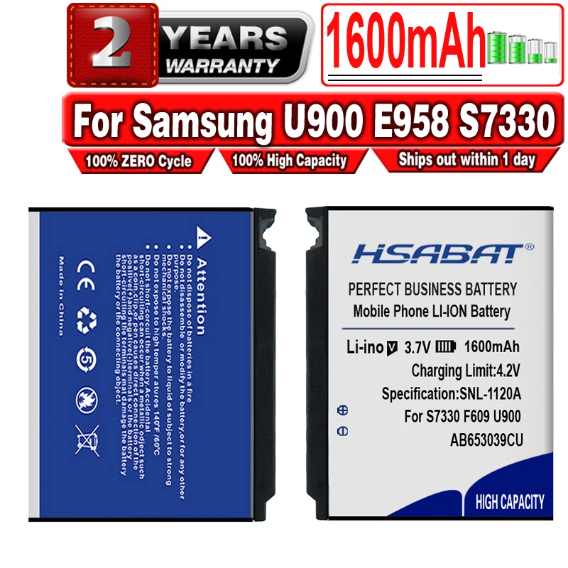 Аккумулятор HSABAT AB653039CU 1600 мАч для Samsung U900 E958 S7330 F609 U800E|Аккумуляторы мобильных