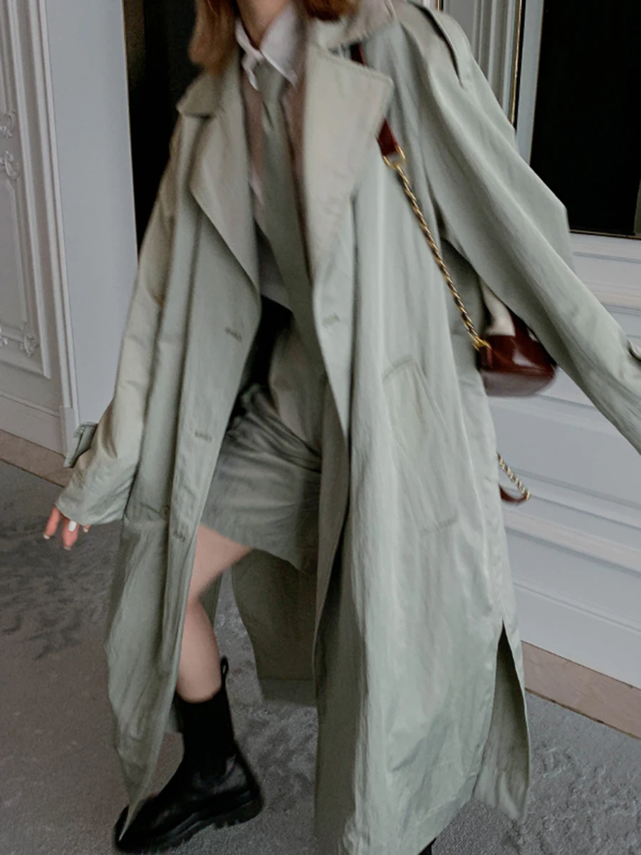 Женский осенний костюм-ветровка средней длины Свободный Длинный Тренч-шорты с