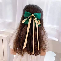 sweet simple elastic bow long ribbon girl hairpin hair clip for school