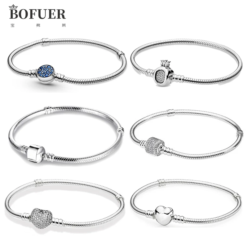 

TOP SALE 6 Styles Fit 925 Sterling Silver Original Design Beads Charm Jewelry Heart Snake Chain Bracelet Making Gift For Girl