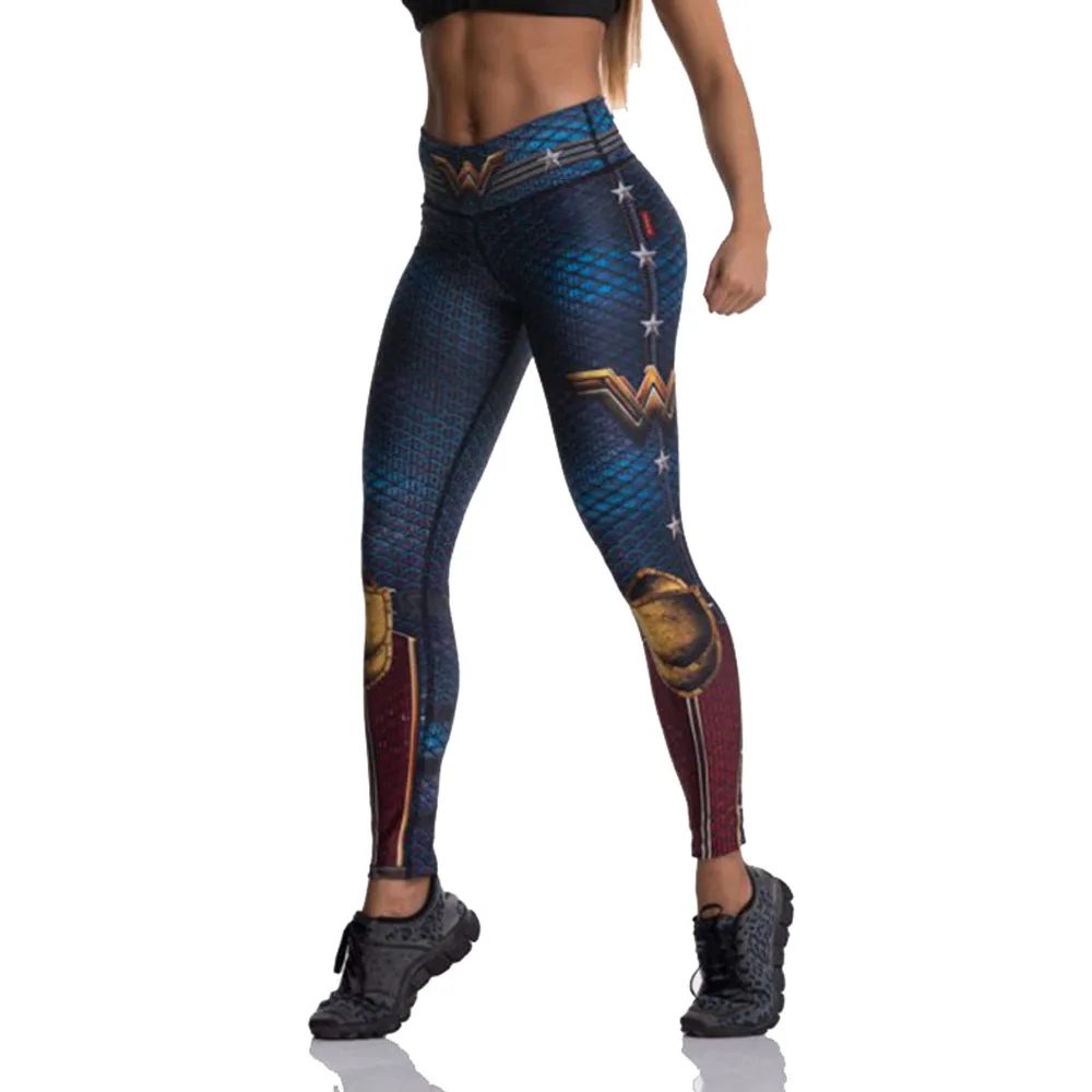 

Fashion Tibetan Blue Captain Fight Push Up Workout Leggings Slim High Waist Jeggings Women Sexy Sportswear Jogging Pants Workout
