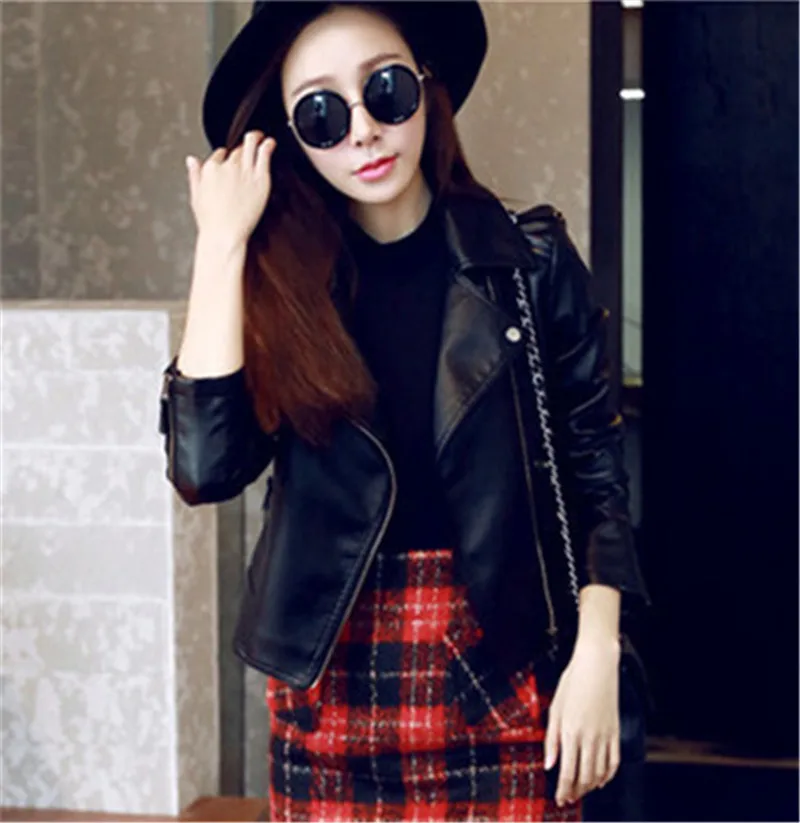 

GOOHOJIO 2020 Basic Silm Women Pu Leather Outwear Woman Black Short Coat Female Autumn Zipper Classic Faux Leather Jacket Women