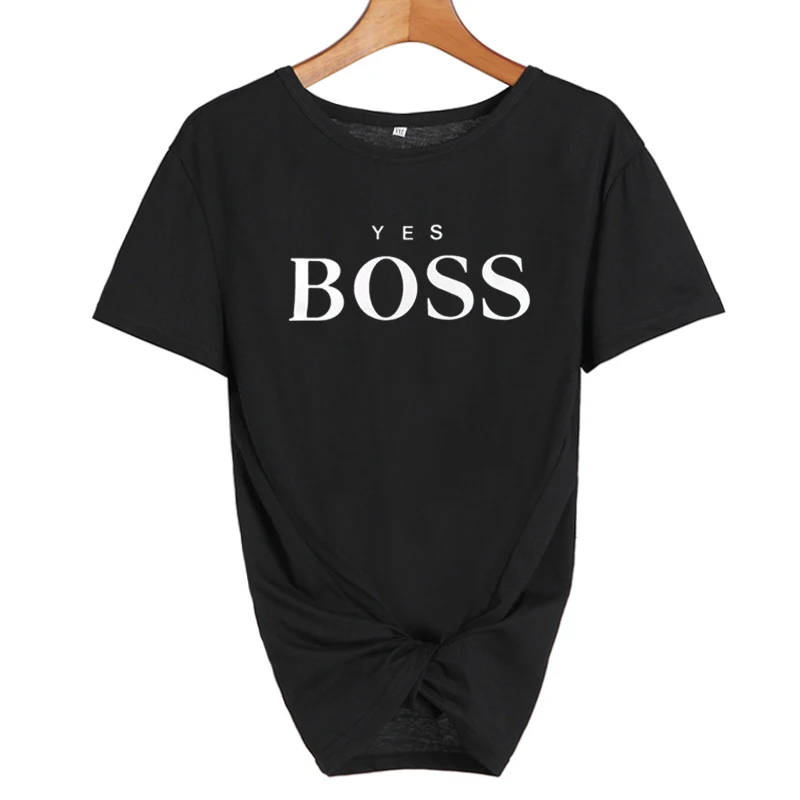 Да с надписью Boss футболка принтом женская коротким рукавом и круглым вырезом