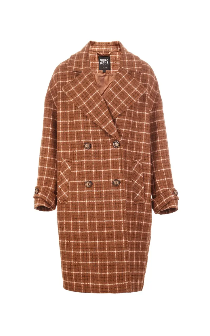 Vero Moda зимнее клетчатое длинное шерстяное пальто с лацканами | 318327551