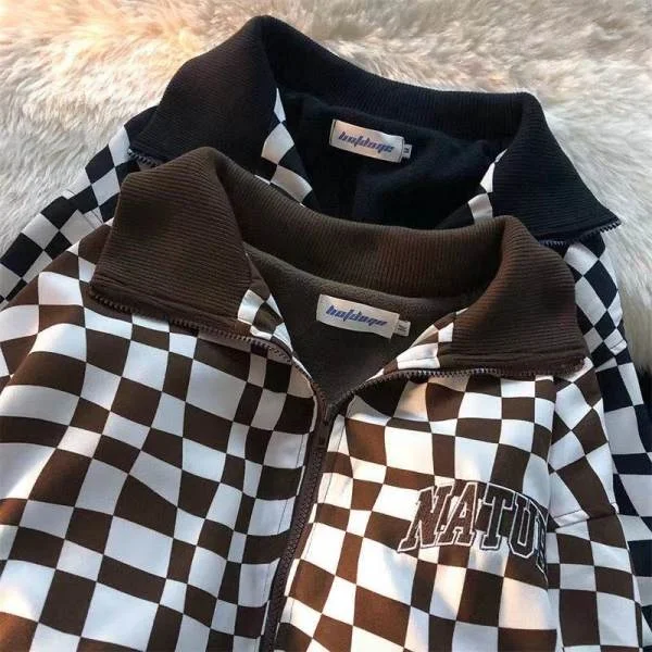

CMAZ 2021 Autumn Winter Thick Coats for Women Women's Fleece-Lined Plaid Coat