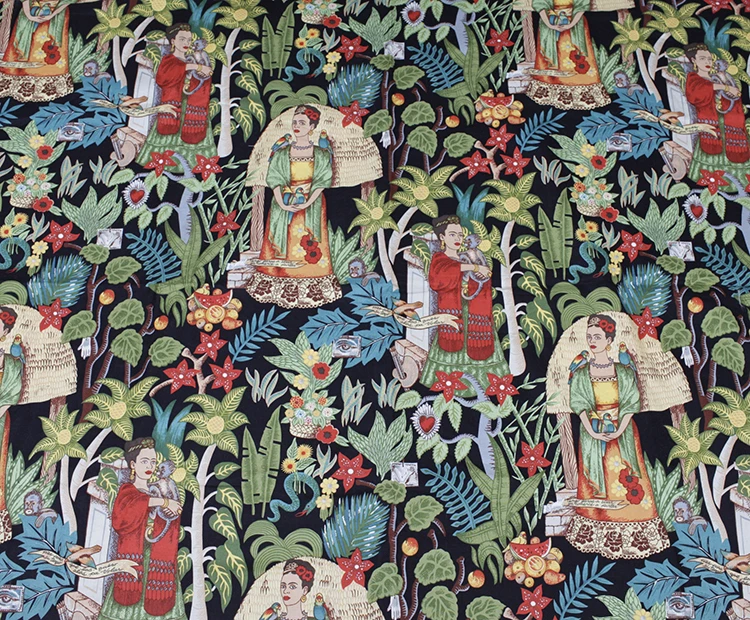 

Special handmade diy fabric elastic twill printed poplin Frida Garden pattern fabric exquisite clothing fabric