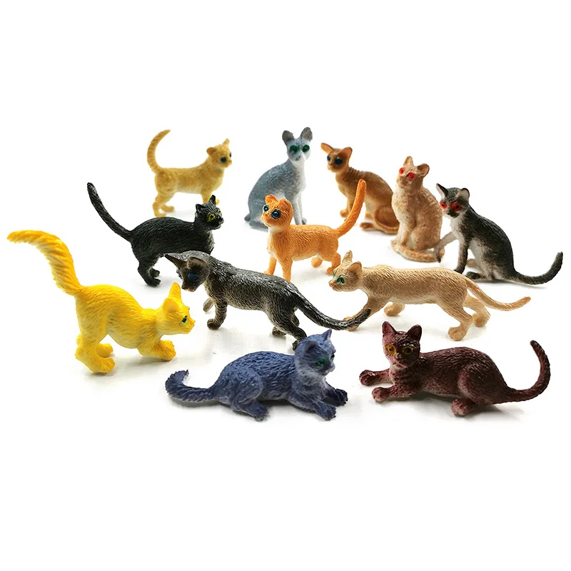 12 pcs Cat Мини Китайский Зодиак Дракон Обезьяна лошадь кошка собака овца курица утка модель животного на ферме фигурка Горячая набор игрушка для детей подарок - Цвет: 12 pcs Cat