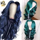Парики из человеческих волос темно-синего цвета, волнистые парики на сетке, фронтальные парики, 8-26 дюймов, бразильские человеческие волосы без повреждений, выщипанные зеленые парики на сетке для женщин