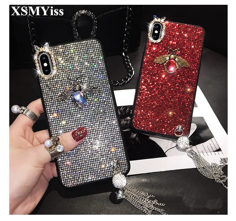 Телефонный чехол XSMYiss Luxury 3D Metal Bee Glitter Diamond Soft Bling для iPhone X XS MAX XR 6 6S 7 8 Plus 11 Pro Sexy Cute Cover.