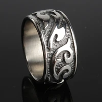 retro mens silver colour stainless steel ring carved flame totem ring hip hop punk motorcyclist ring banquet jewelry gift