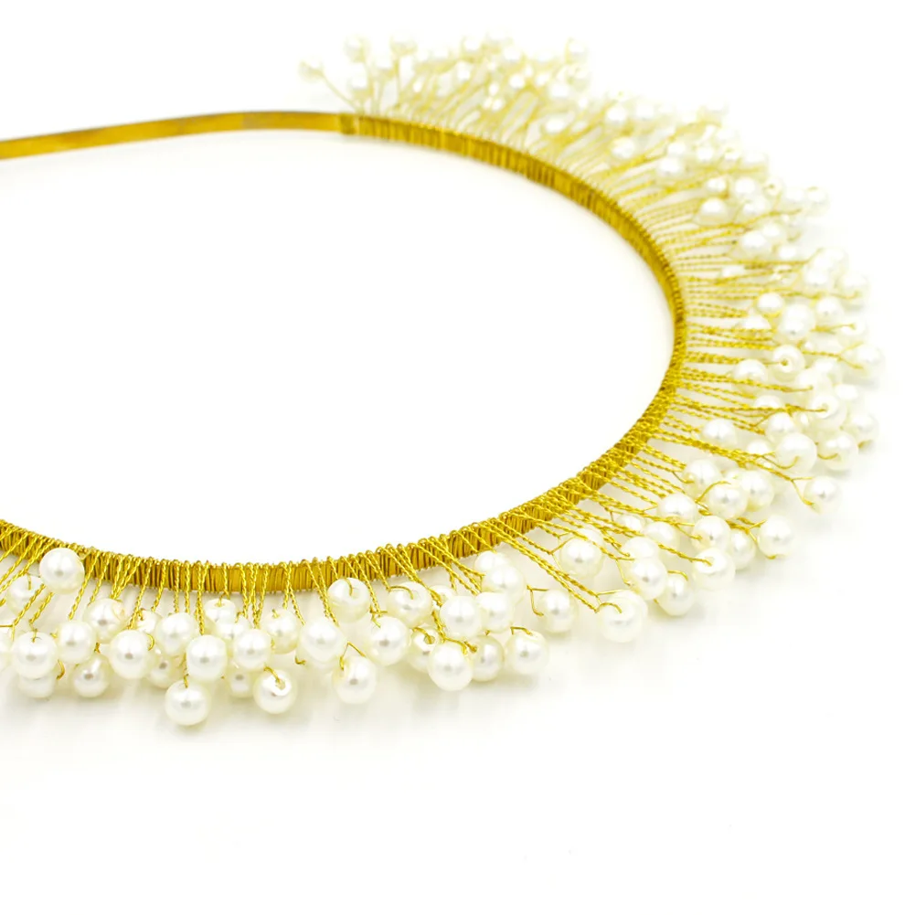 

Handmade pearl bride crown new luxury European and American bride tiara accessories factory direct supply