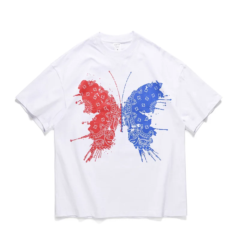 

High street relaxed fashion brand printed T-shirt Street hip hop oversize butterfly graffiti printed Short Sleeve Tee