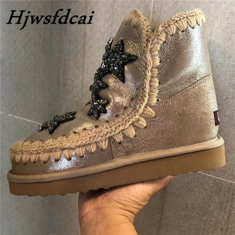

Зимние сапоги Hjwsfdcai, женские меховые полусапожки, шерстяные теплые Прошитые женские короткие сапоги на толстой подошве, зимняя женская обув...