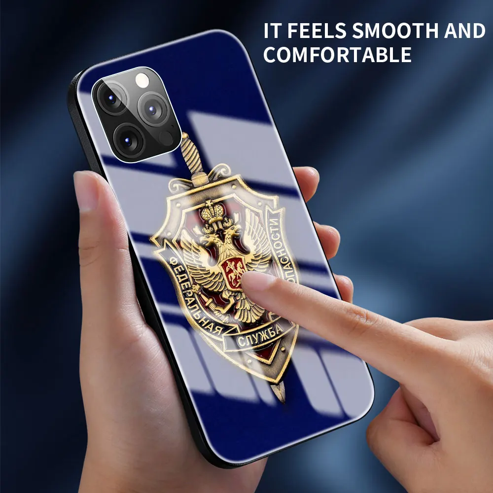 Glass Cover for iPhone 11 12 Pro 7 8 XR X 6 6S Plus 5 XS Max SE Tempered Coque Silicone Soft Edge Case Russia Flag Emblem