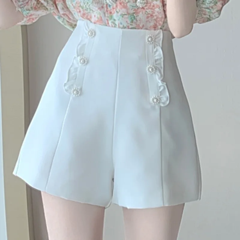 

Large Lapel Puff Sleeve Korean Chiffon Double-breasted Shirt High Waist Wide-leg Shorts Suits Ensembles Femme 2021 Two Piece Set