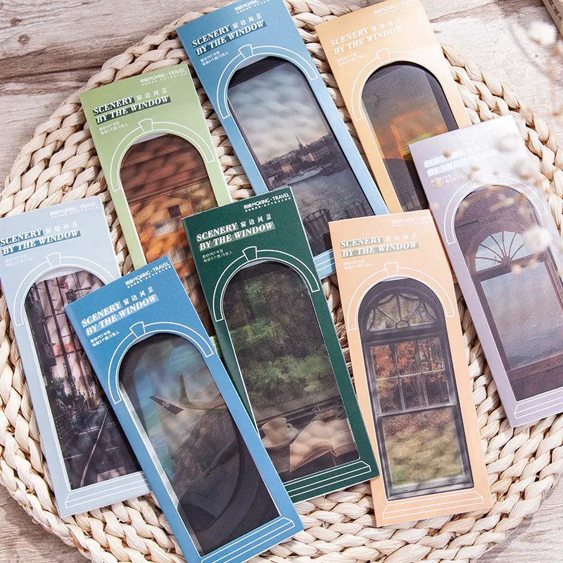 

5pcs/pack Frosted PVC Bookmark Window Scenery Series Creative Retro Scenery Matte Simple Transparent Book Clip