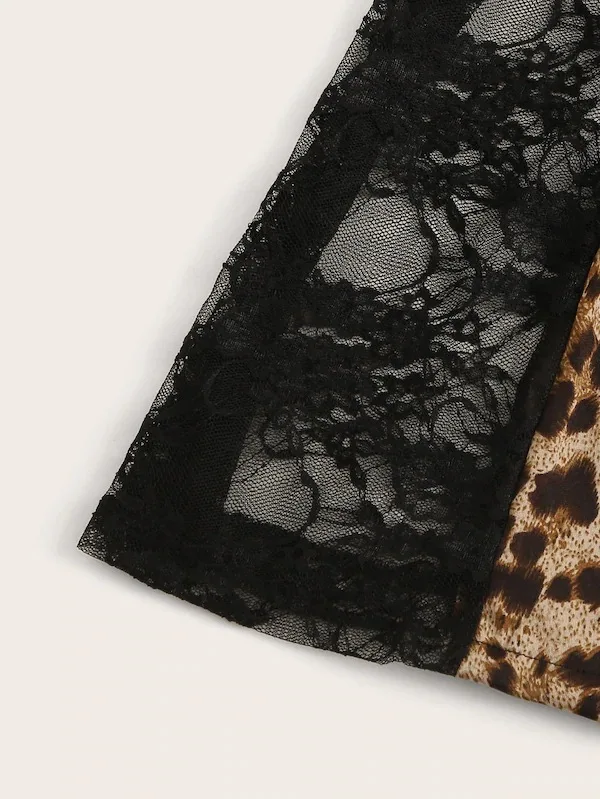 

New style suspender sexy pajamas big lace leopard sexy lingerie best