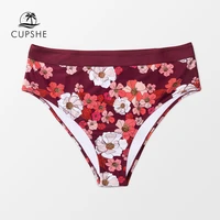 cupshe burgundy floral high waist bottom swimsuit for women sexy single panties briefs 2021 separate bikini bottom swimwear