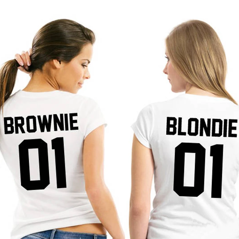 

Brownie Blondie 01 Повседневная футболка с буквенным принтом лучшего друга BFF сестра женщины девочки влюбленные парные футболки женские футболки т...