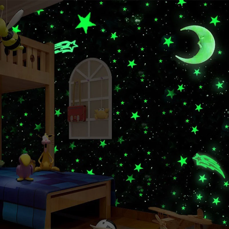 Ночной светильник белые 3D звезды светится в темноте светящиеся флуоресцентные