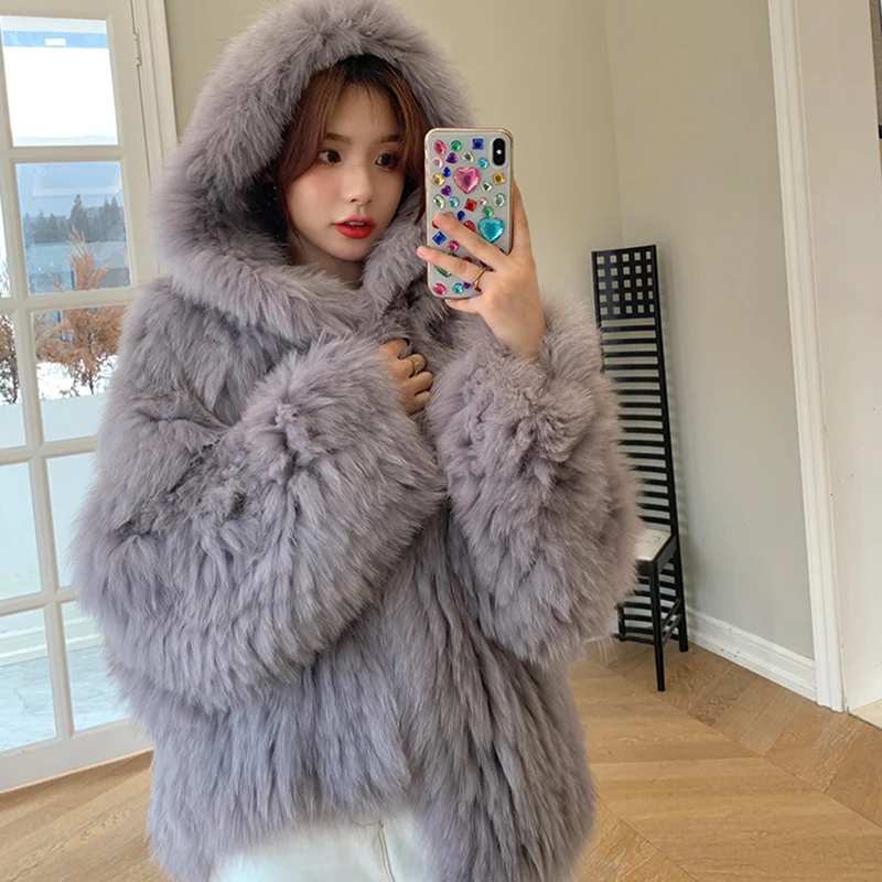 Sungtin зимнее элегантное пальто с капюшоном из искусственного лисьего меха женские