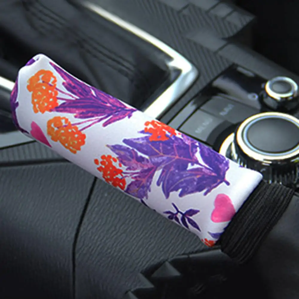 

Steering Wheel Handbrake Gearshift Cover Violet Flower Cover Car Decoration 3Pcs