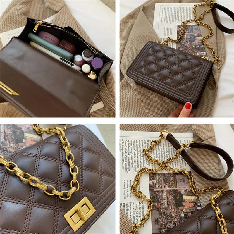 

Fashion Quilted Chain-link Top Handle And Shoulder Strap Bags For Women Designer Brand High Quality Turn Lock Crossbody Bag 2021