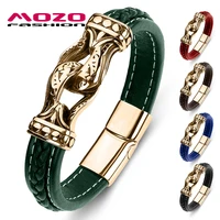new classic men bangles leather stainless steel charm bracelet women cross punk jewelry bracelet gifts green