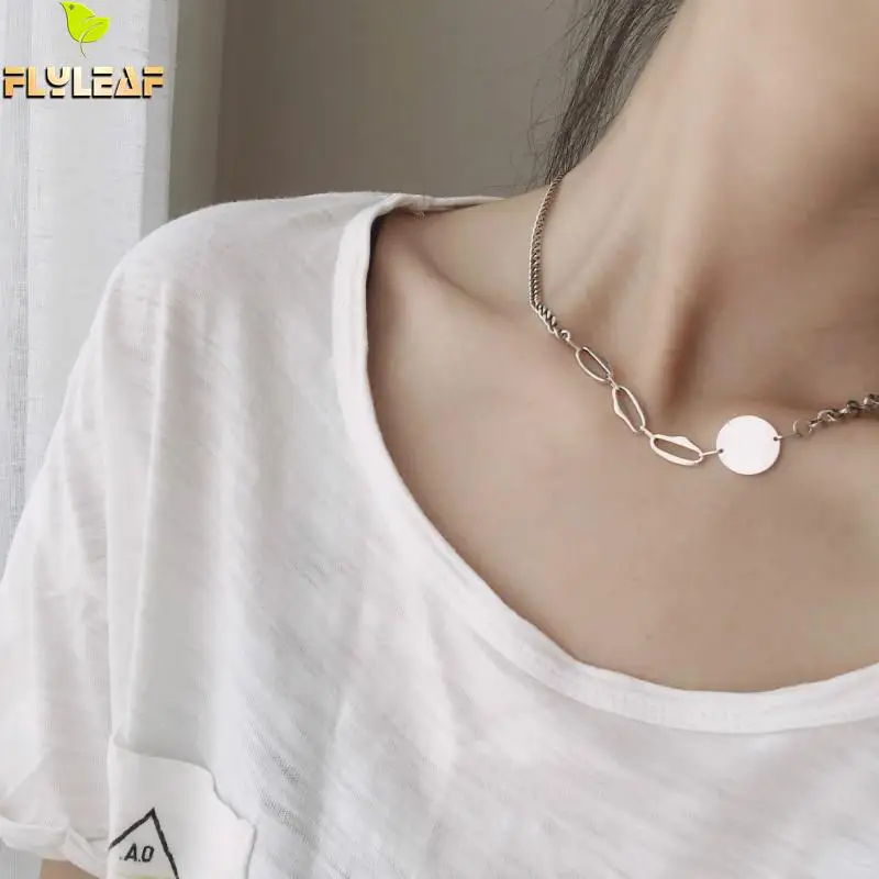 Flyleaf Round Card Asymmetry Beads Chain Necklaces &amp Pendants Real 925 Sterling Silver Necklace For Women Fashion Fine Jewelry |