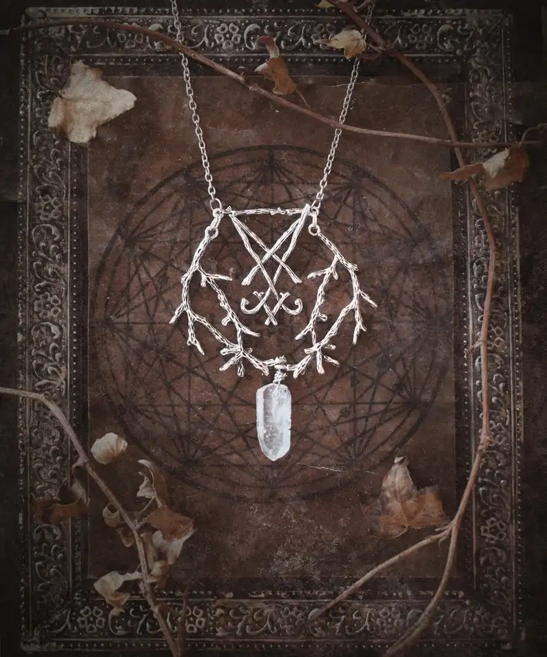 

Necklace, Sigil, Lucifer, Clear Quartz, Branch, Satan, Satanic, Goth, Gothic, Baphomet, Occult Jewelry