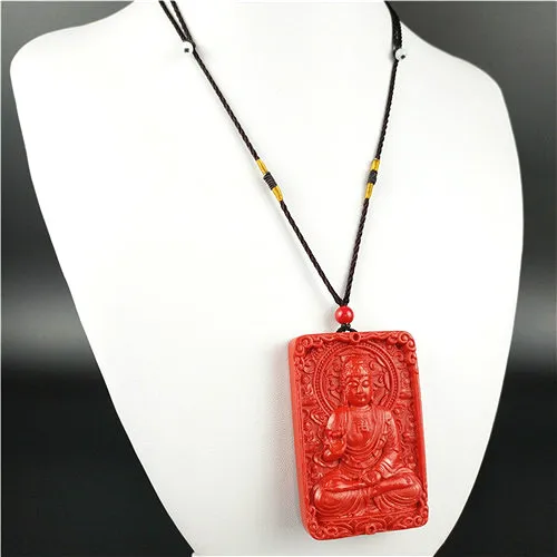 Китайская натуральная красная Органическая Киноварь кулон Будды ожерелье