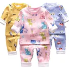 Осенне-зимний Бархатный комплект термобелья для маленьких мальчиков и девочек, милый теплый свитер с героями мультфильмов, комплект для маленьких мальчиков