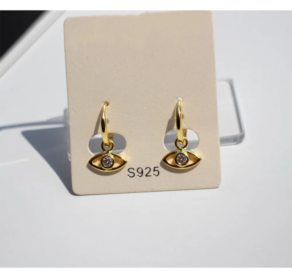 Серьги из стерлингового серебра S925 пробы, модные серьги из циркония с золотым глазом, модные серьги для женщин и девушек, ювелирные изделия для ушей