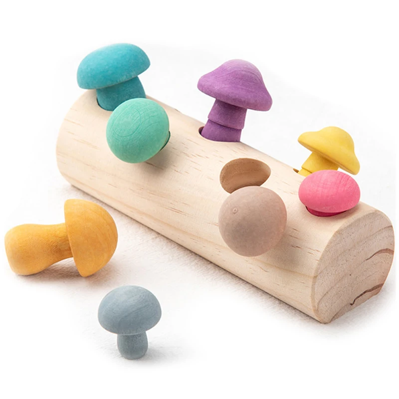 

Wooden Montessori Toys Set Pulling Wood Mushroom Shape Matching Size Cognition Montessori Educational Toy Wooden Toys Baby