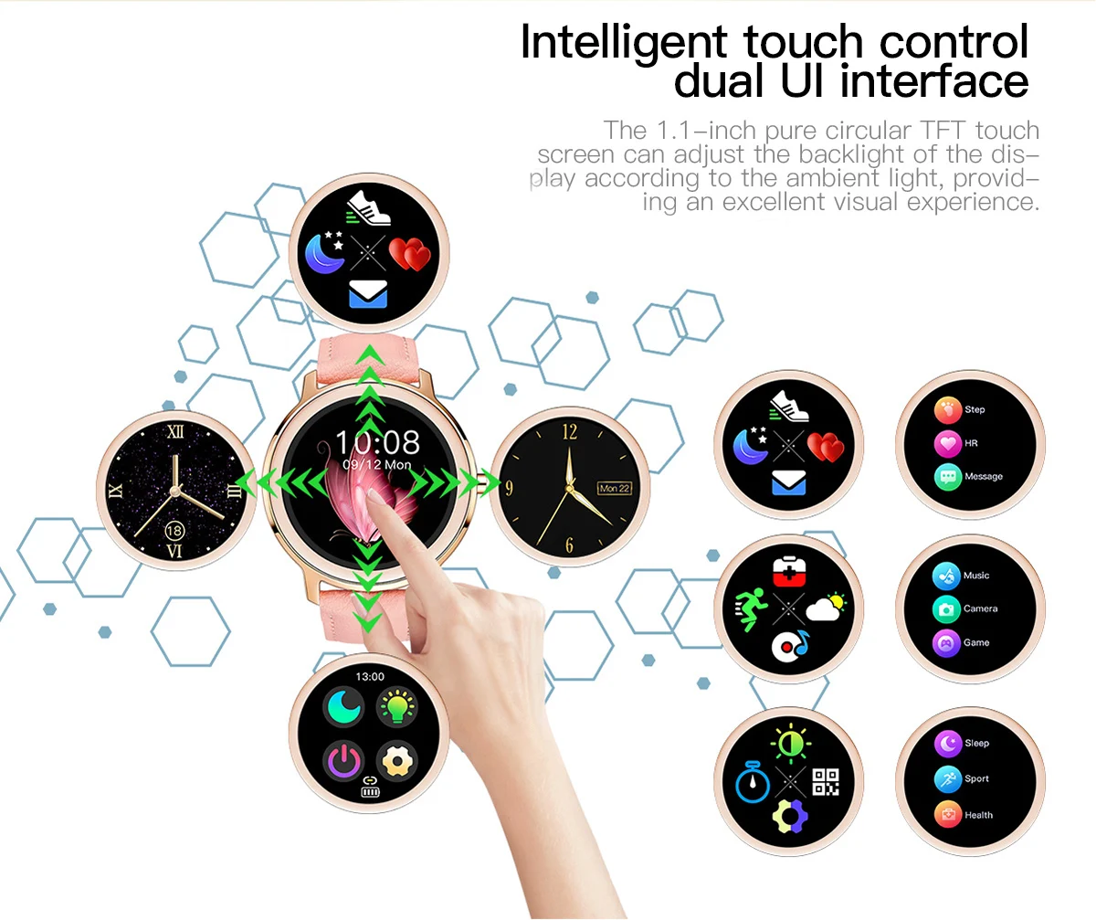 

TagoBee Women Smart Watch Real-time Weather Fitness Tracker Heart Rate Monitor Blood Pressure Smartwatch for Android IOS R18