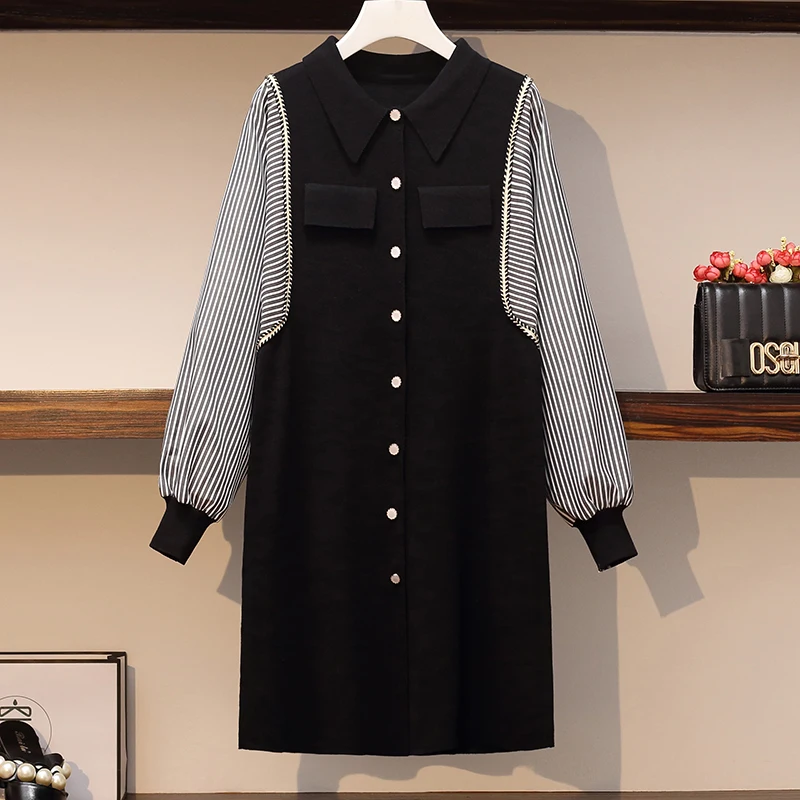 

plus size L-5XL women dress 2020 striped patchwork button batwing sleeve oversize dress female vestido casual loose autumn dress