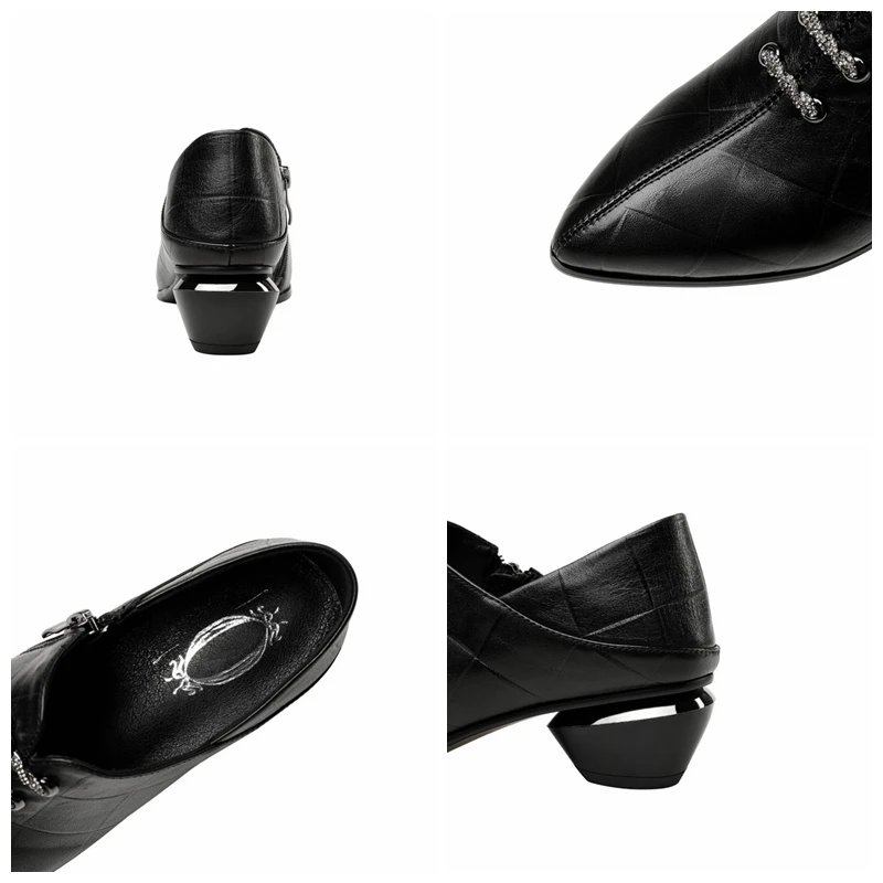 

ORCHA LISA New 2021 Ladies Pumps Pointed Toe Genuine Leather 3.5cm Strange Heels Crystal Bling Slip-On Summer Red Green A3536