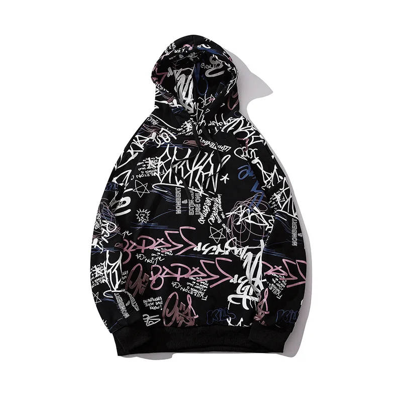 Dropshipping Graffiti Men Hoodie Women Couple Autumn Winter Warm High Street Hip Hop Band Rock Sweatshirt Long Sleeve