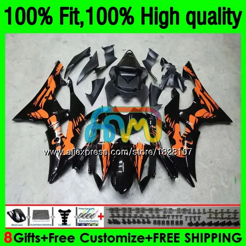 

Инъекция для YAMAHA YZF R 6 YZF 600 YZF-600 YZFR6 06 07 черно-оранжевый 53BS.8 YZF R6 06-07 600CC YZF600 YZF-R6 2006 2007 обтекатель