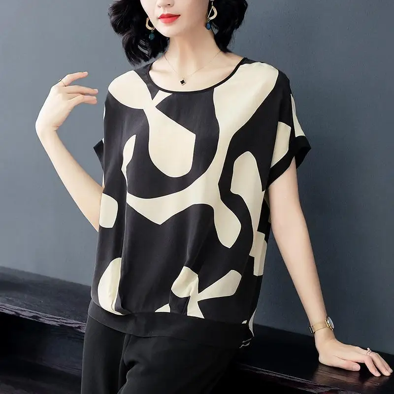 

Женские весенне-летние стильные блузки, рубашки, Женские Элегантные повседневные свободные топы с коротким рукавом и круглым вырезом, SP199